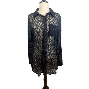 Geneology Floral Lace Shirt XL Black Chic Mesh Whimsigoth Neutral Retro 80s